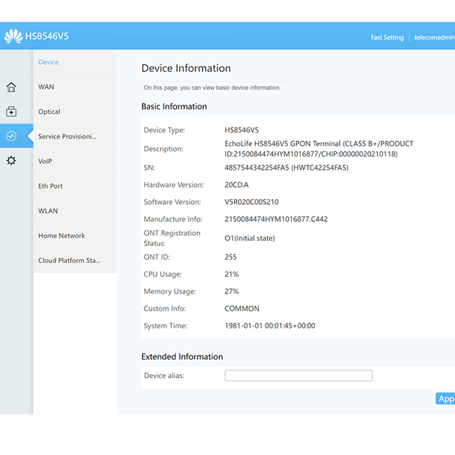 Echolife Hs8546v5 para Huawei XPON GPON EPON ONU ONT 4GE 1TEL 2USB